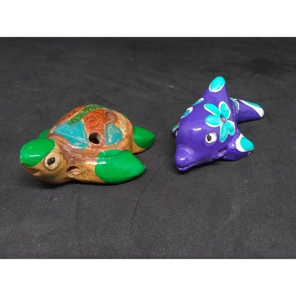 Two vtg Cabo S. Lucas  ocarina terracotta/clay flutes/ pendants dolphin & turtle - Picture 8 of 8
